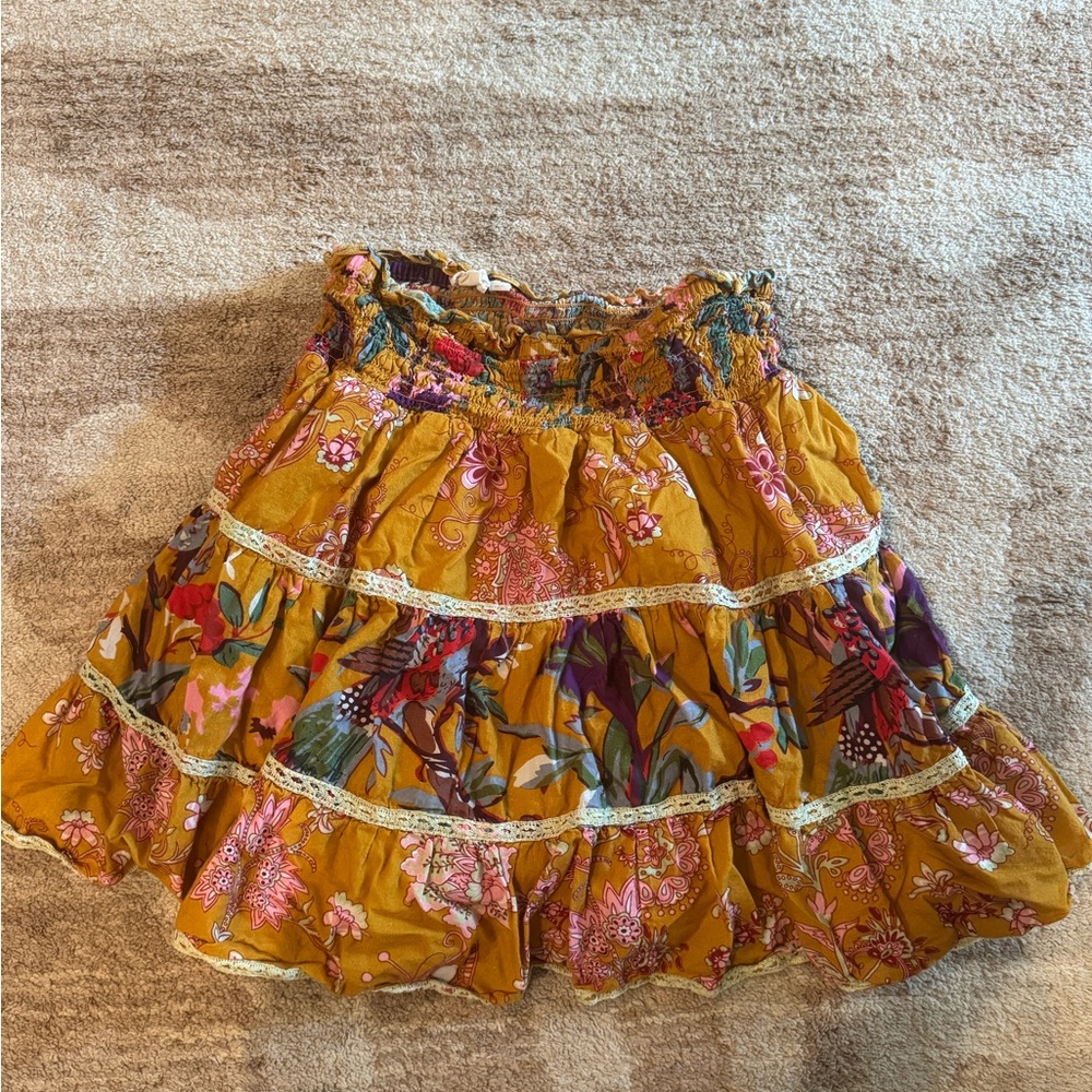 Mustard Floral Tiered Smocked Skirt